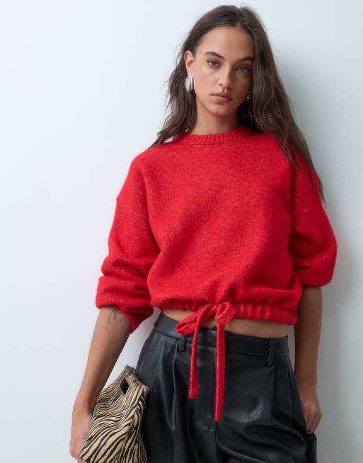 ASOS DESIGN pull en maille à manches longues avec lien à la taille rouge, 3 de 5