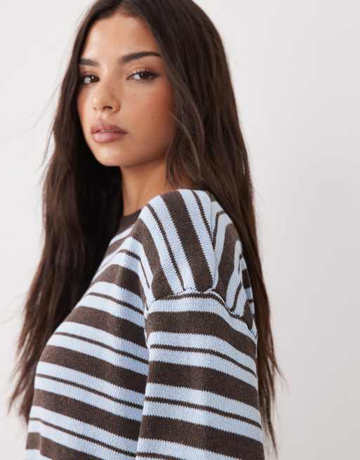 ASOS DESIGN - Pull en maille à rayures - Bleu et marron, 3 de 4