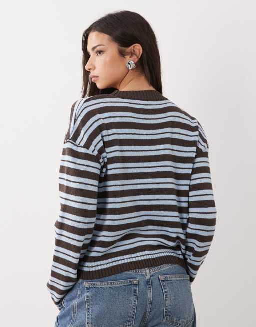 ASOS DESIGN - Pull en maille à rayures - Bleu et marron, 4 de 4