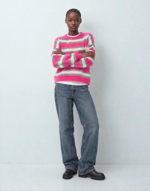 ASOS DESIGN pull en maille à rayures brossées rose et gris, 7 de 9