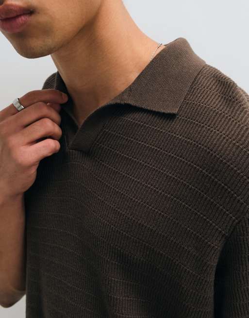 ASOS DESIGN pull en maille ajourée coupe relaxed à encolure fendue marron, 5 de 5