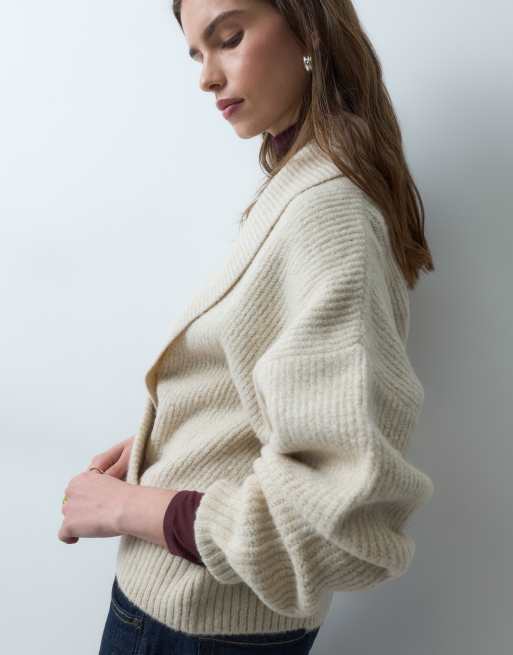 ASOS DESIGN pull en maille ample à col châle couleur avoine, 3 de 4