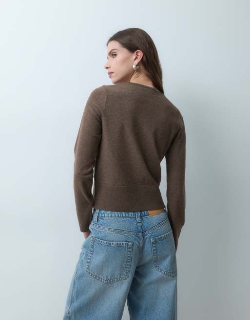 ASOS DESIGN pull en maille avec col à nouer beige, 4 de 4