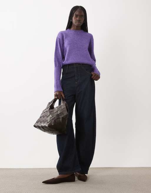 ASOS DESIGN pull en maille avec détail boutons aux manches en lilas, 2 de 4