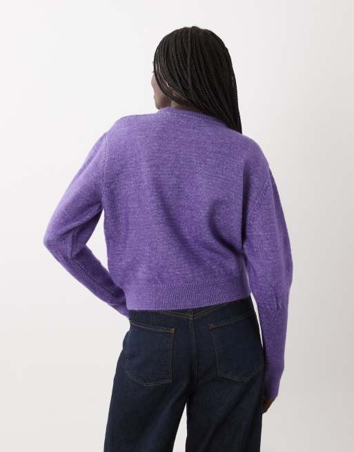 ASOS DESIGN pull en maille avec détail boutons aux manches en lilas, 4 de 4