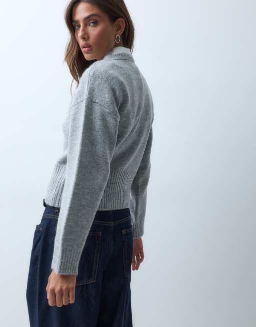 ASOS DESIGN pull en maille avec détail écharpe et franges gris, 4 de 5