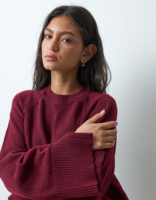ASOS DESIGN pull en maille avec détail raglan en cabarnet, 3 de 5