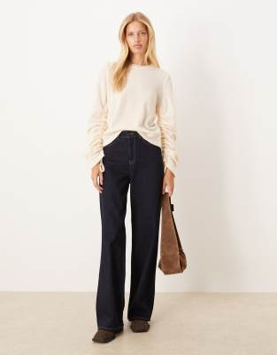 Pull en maille avec manches froncées - Écru-Blanc XS