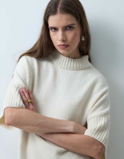 ASOS DESIGN pull en maille bouclette à manches courtes en écru, 4 de 4