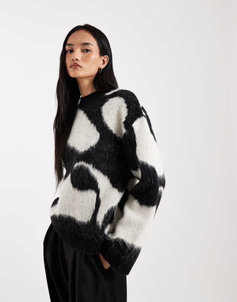 ASOS DESIGN - Pull en maille brossée à imprimé - Noir et blanc - view 1