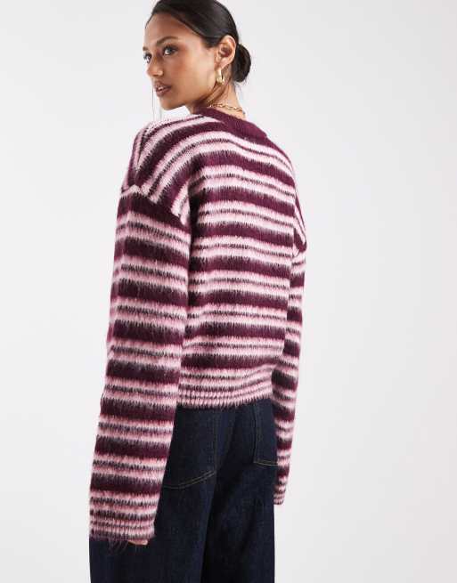 ASOS DESIGN - Pull en maille brossée à rayures - Prune, 2 de 4