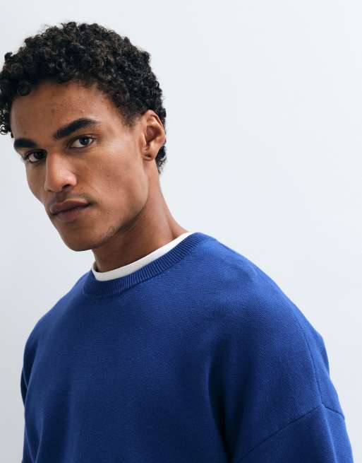 ASOS DESIGN pull en maille compacte oversize bleu, 3 de 5