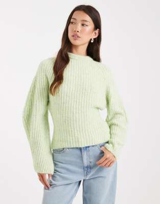 Pull en maille côtelée avec taille ajustée et manches banane - Vert sauge S