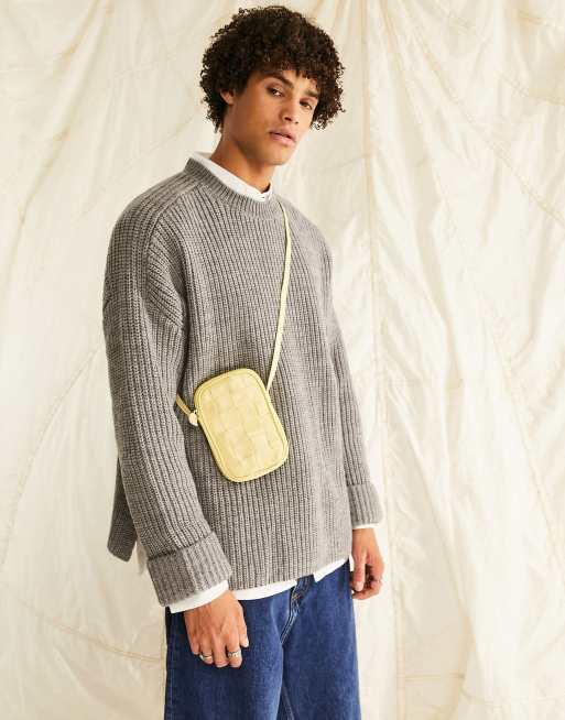 ASOS DESIGN - Pull en maille côtelée de laine mélangée - Gris