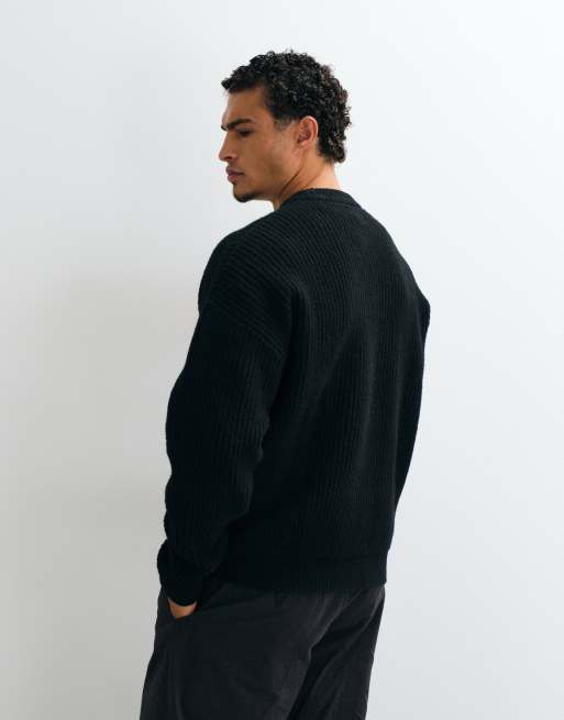 ASOS DESIGN pull en maille côtelée oversize en mélange de laine noir, 2 de 5