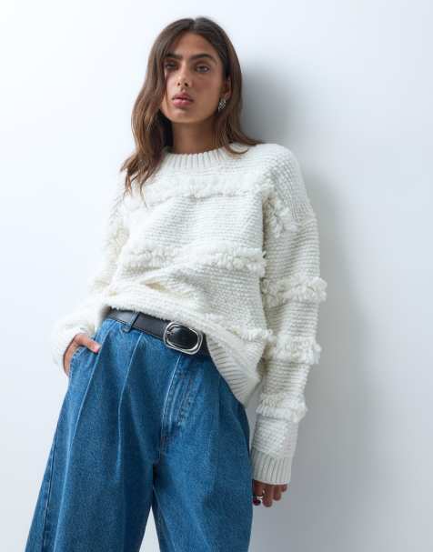 ASOS DESIGN pull en maille coupe décontractée à pampilles écru - view 1