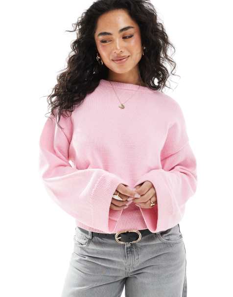 ASOS DESIGN - Pull en maille de coton à manches amples - Rose clair - view 1