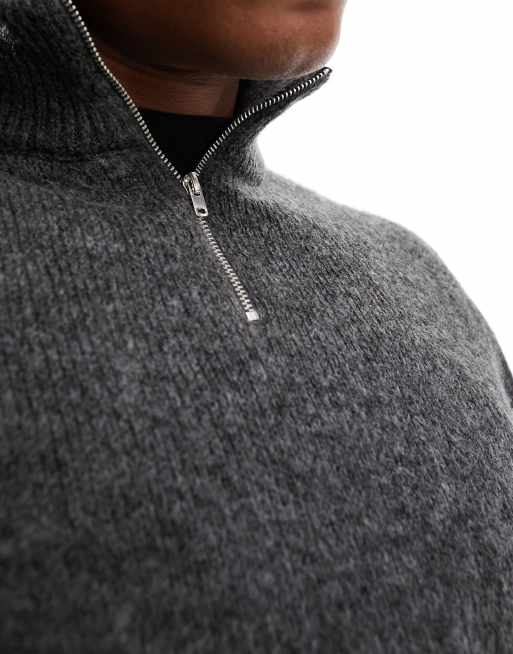 ASOS DESIGN - Pull en maille duveteuse à col zippé - Anthracite, 2 de 4