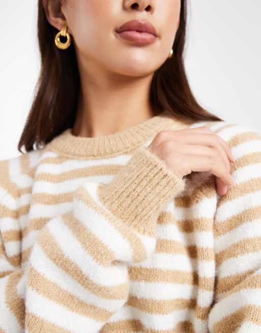 ASOS DESIGN - Pull en maille duveteuse à rayures - Beige et blanc, 3 de 4