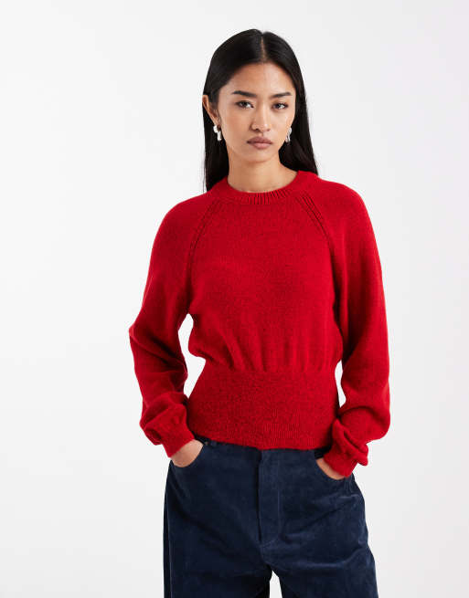 ASOS DESIGN - Pull en maille duveteuse à taille cintrée - Rouge