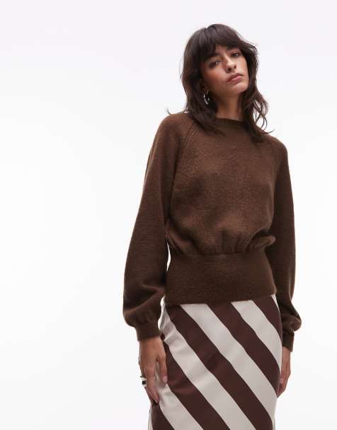 ASOS DESIGN - Pull en maille duveteuse avec taille cintrée - Marron - view 1