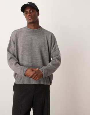 ASOS DESIGN - Pull en maille duveteuse coupe carrée ultra oversize - Gris chiné-Marron