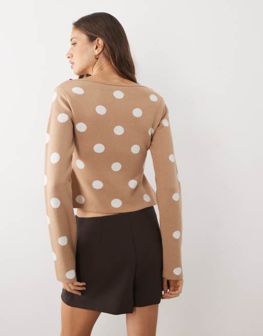 ASOS DESIGN - Pull en maille fine à pois avec encolure bateau - Écru, 3 de 4