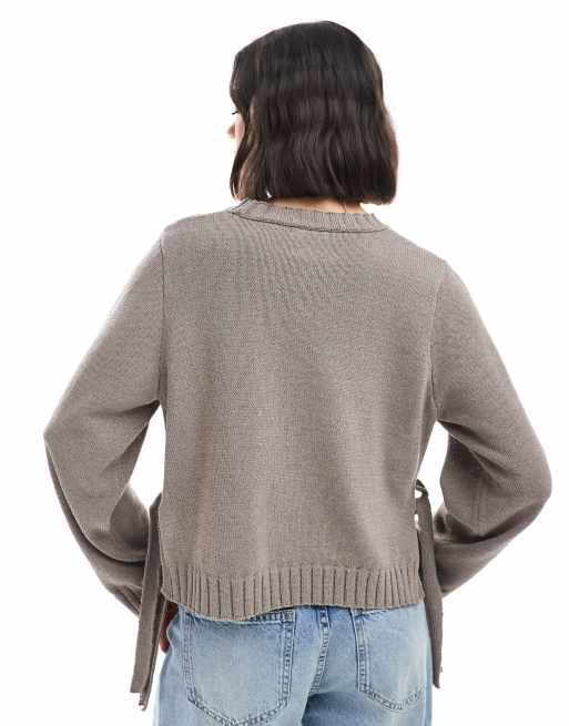 ASOS DESIGN - Pull en maille noué sur les côtés - Marron, 3 de 4