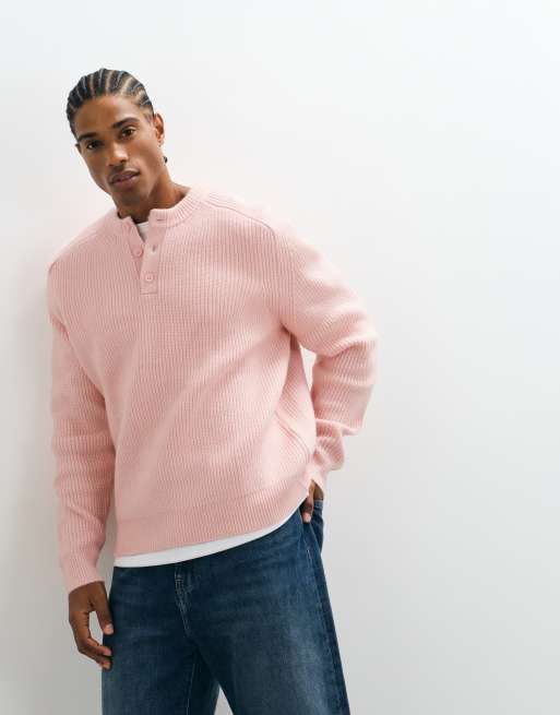 ASOS DESIGN pull en maille oversize col henley rose, 5 de 5