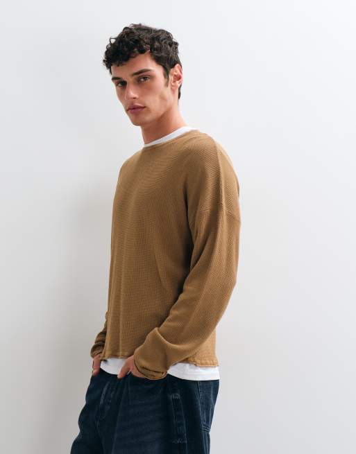 ASOS DESIGN pull en maille oversize col rond marron, 4 de 5