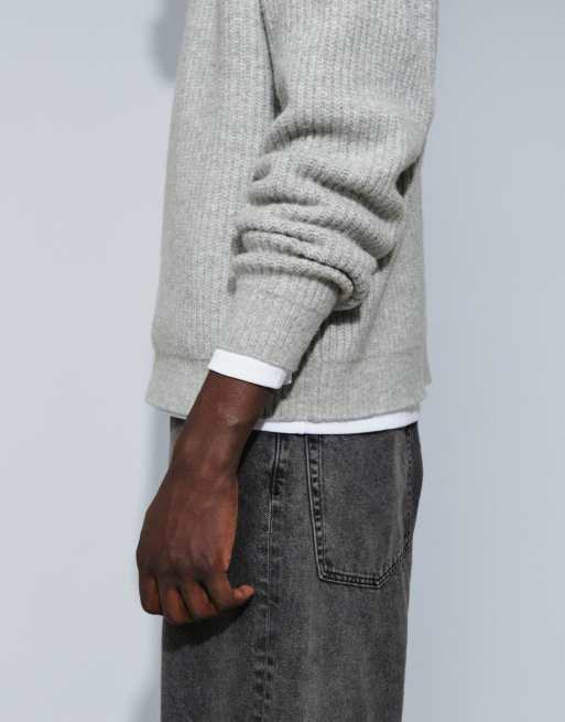 ASOS DESIGN pull en maille oversize en mélange de laine côtelé gris chiné, 2 de 7