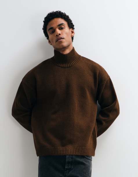 ASOS DESIGN pull en maille oversize extrême à col cheminée marron - view 1