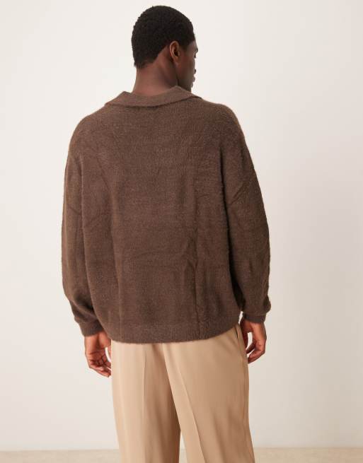 ASOS DESIGN - Pull en maille texturée à encolure crantée - Marron, 4 de 4