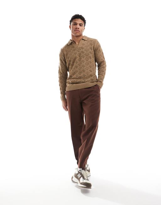 ASOS DESIGN - Pull en maille texturée avec col à encoche - Marron, 4 de 4