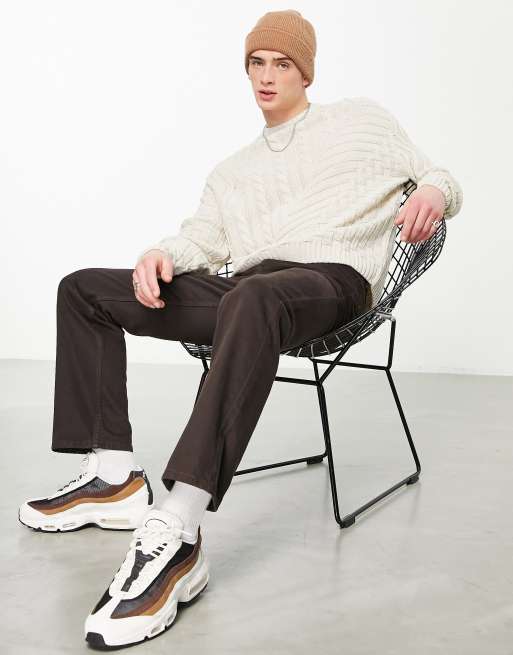 ASOS DESIGN - Pull en maille torsadée à détail effet raccordé - Beige