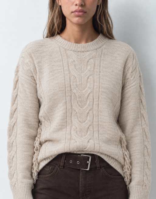 ASOS DESIGN pull en maille torsadée à franges couleur avoine, 10 de 10