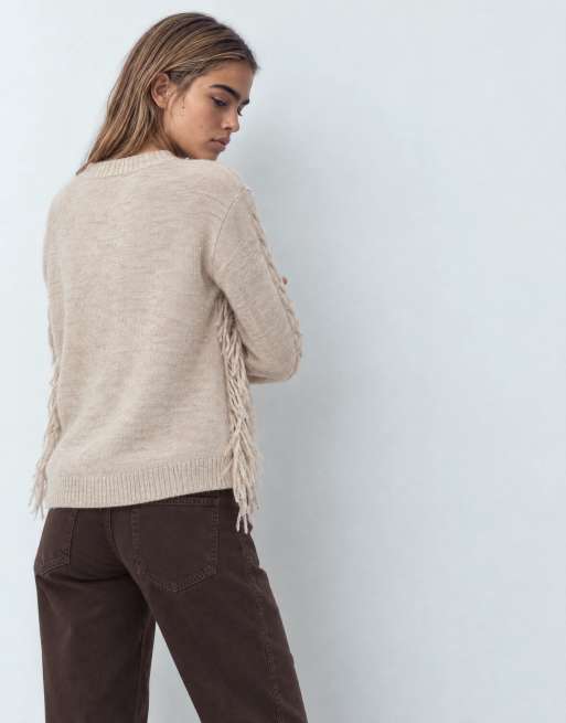 ASOS DESIGN pull en maille torsadée à franges couleur avoine, 6 de 10