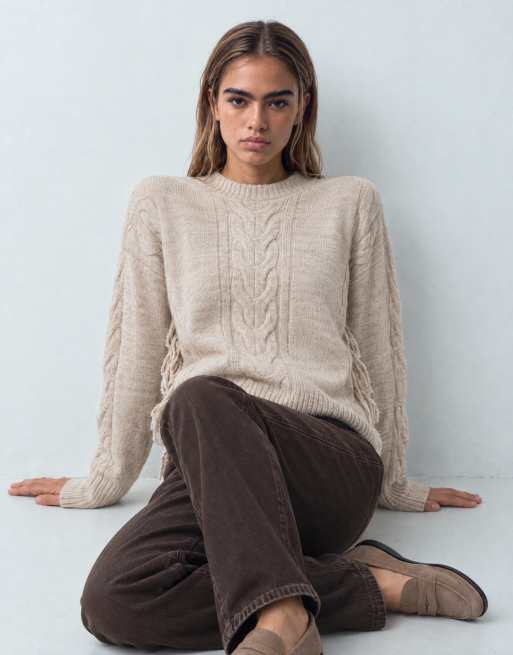 ASOS DESIGN pull en maille torsadée à franges couleur avoine, 8 de 10