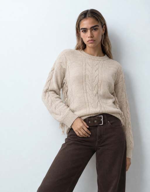ASOS DESIGN pull en maille torsadée à franges couleur avoine, 9 de 10
