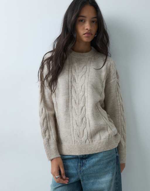 ASOS DESIGN pull en maille torsadée à franges marron, 4 de 5