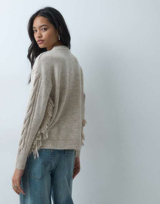 ASOS DESIGN pull en maille torsadée à franges marron, 5 de 5