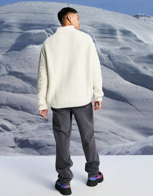 ASOS DESIGN - Pull en maille torsadée avec demi-fermeture éclair - Écru, 3 de 4