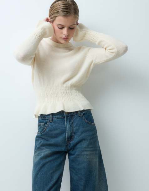 ASOS DESIGN pull en mélange de laine cintré à la taille à manches ballon, jaune beurre - view 1