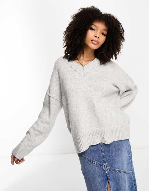 ASOS DESIGN Pull pais col V Gris