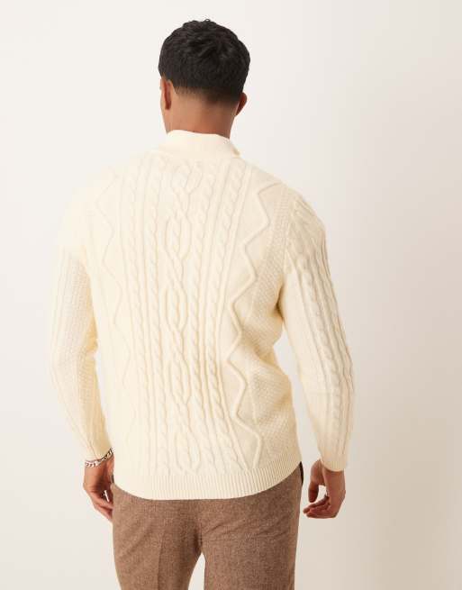 ASOS DESIGN - Pull épais en maille torsadée avec col zippé - Crème, 4 de 4