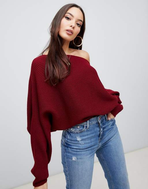 ASOS DESIGN - Pull épaules dénudées avec surpiqûres effet ondulé