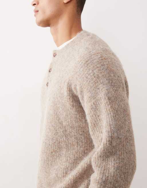 ASOS DESIGN - Pull Henley décontracté en maille de laine mélangée - Beige, 5 de 5