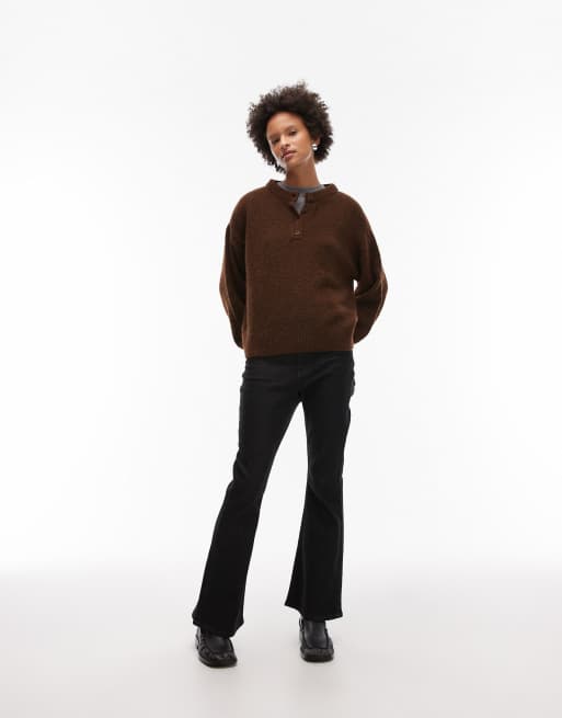 ASOS DESIGN - Pull Henley oversize en laine mélangée - Chocolat, 3 de 4