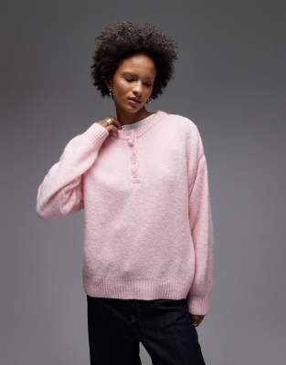 ASOS DESIGN - Pull Henley oversize en laine mélangée - Rose