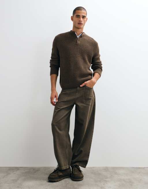 ASOS DESIGN pull henley oversize texturé marron, 3 de 5